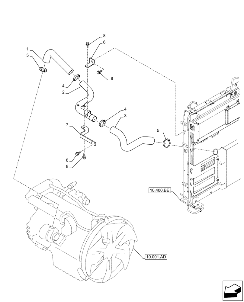 Схема запчастей Case CX350D LC - (10.310.AB) - AFTERCOOLER LINE, ENGINE, OUTLET (10) - ENGINE