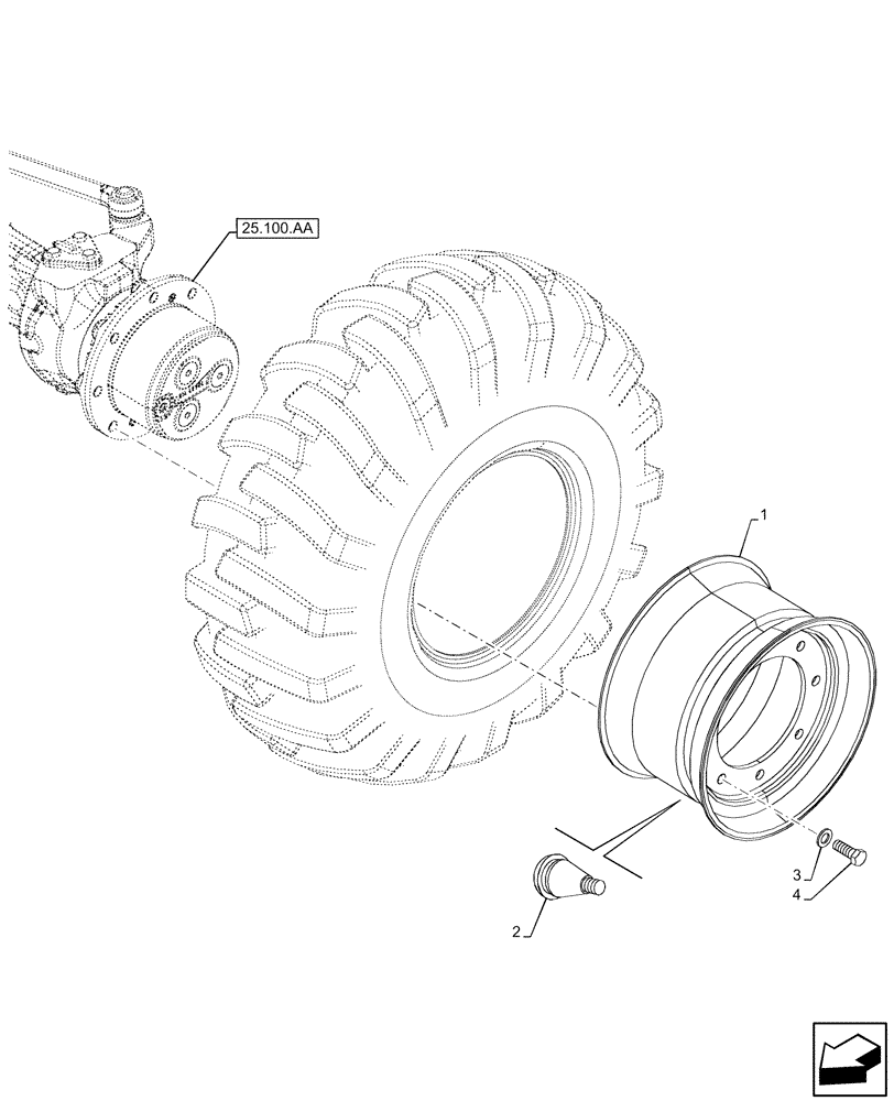Схема запчастей Case 580N EP - (44.511.AE) - VAR - 8201110, 9200019, 9200023, 423015 - WHEEL, FRONT 12 X 16.5, 10PR - 4WD (44) - WHEELS