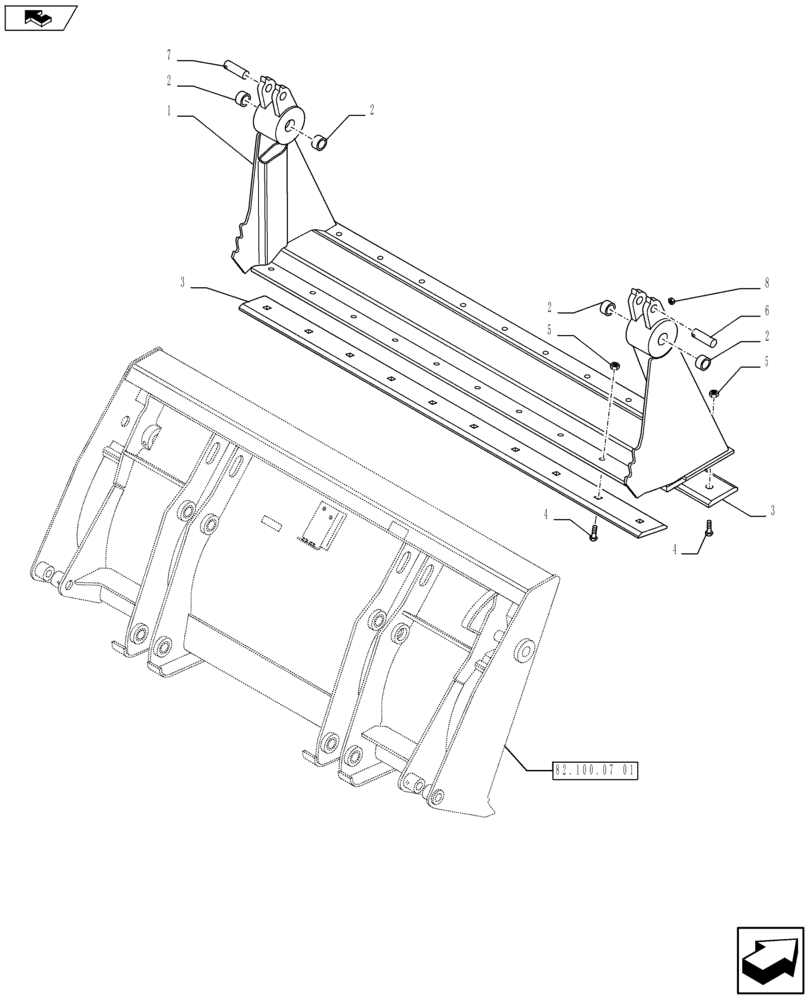 Схема запчастей Case 570NXT - (82.300.AN[05]) - LOADING BUCKET 4X1, 82" (82) - FRONT LOADER & BUCKET