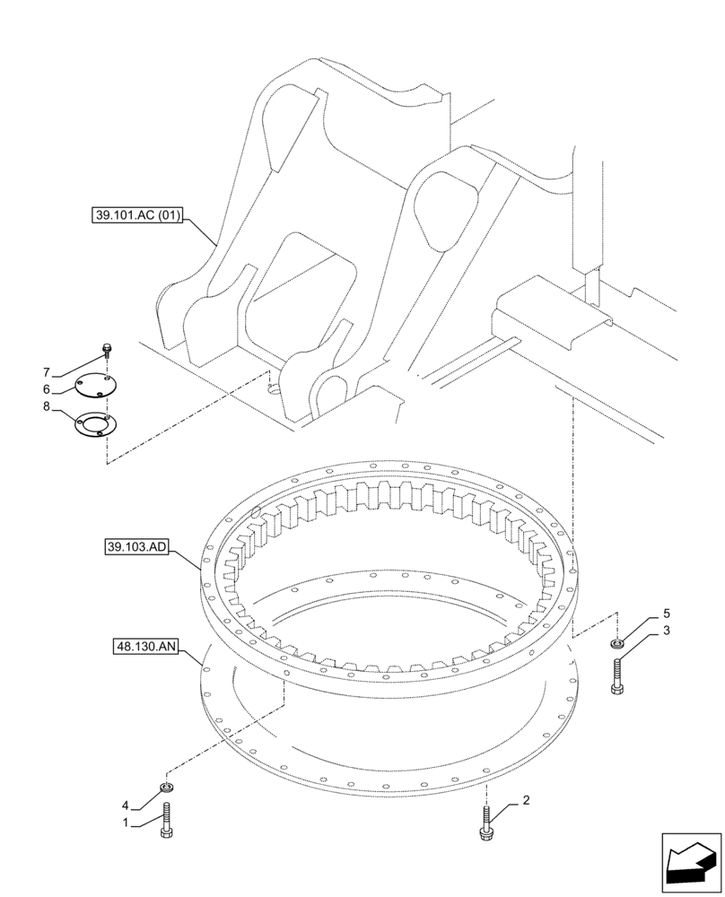 Схема запчастей Case CX350D LC - (39.103.AF) - SLEWING RING, MOUNTING, BOLT (39) - FRAMES AND BALLASTING