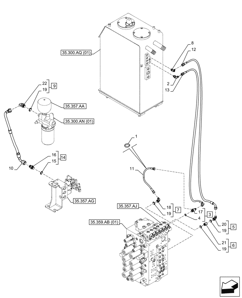 Схема запчастей Case CX250D LC - (35.357.AR[02]) - PILOT VALVE, CONTROL VALVE LINE (35) - HYDRAULIC SYSTEMS