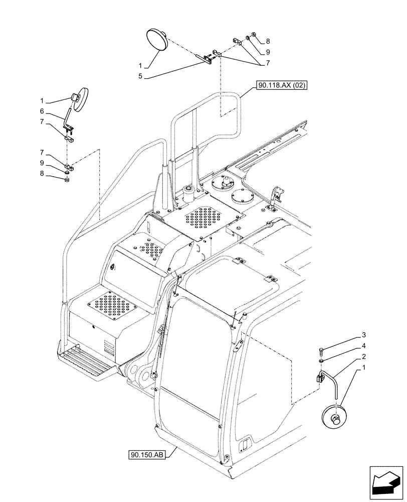 Схема запчастей Case CX210D LC - (90.118.BM) - REAR VIEW MIRROR (90) - PLATFORM, CAB, BODYWORK AND DECALS