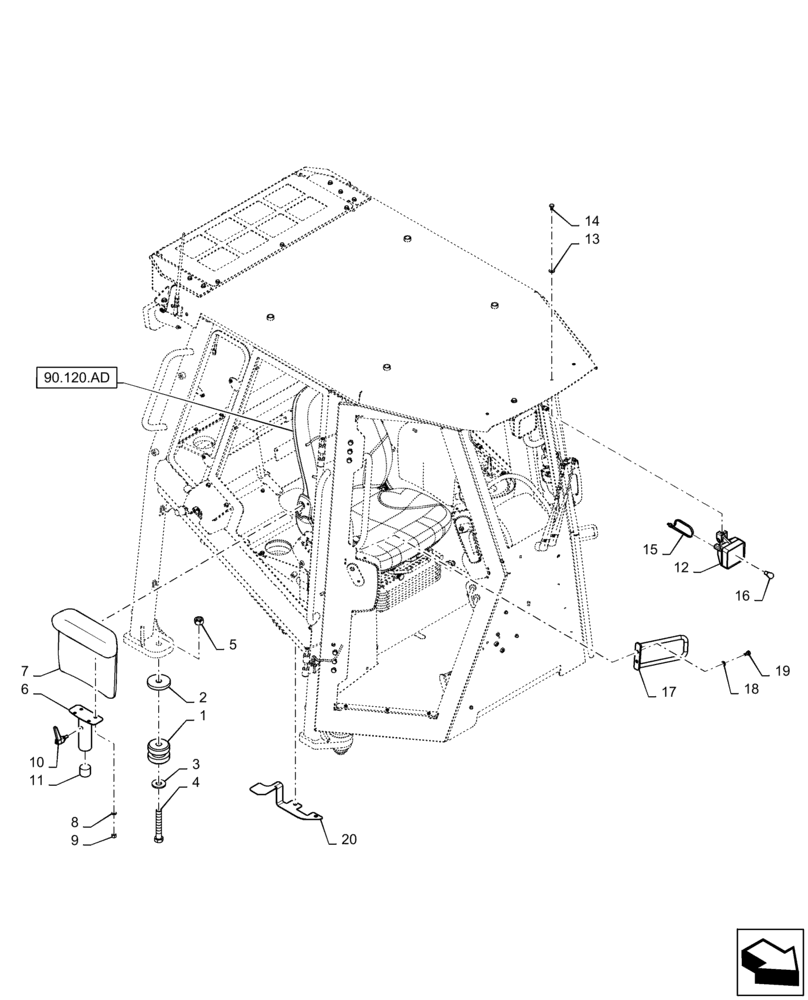 Схема запчастей Case 750M WT/LGP - (90.150.AB [01]) - ROPS CAB (90) - PLATFORM, CAB, BODYWORK AND DECALS