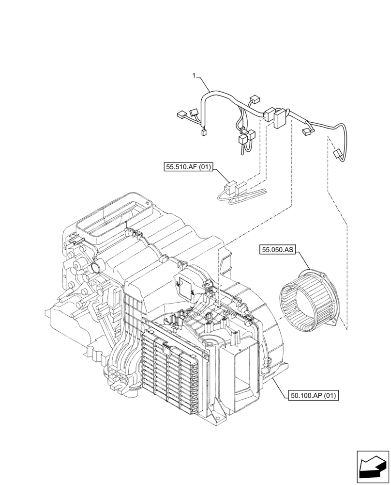 Схема запчастей Case CX210D LC - (55.050.AH) - AIR CONDITIONING, HARNESS (55) - ELECTRICAL SYSTEMS
