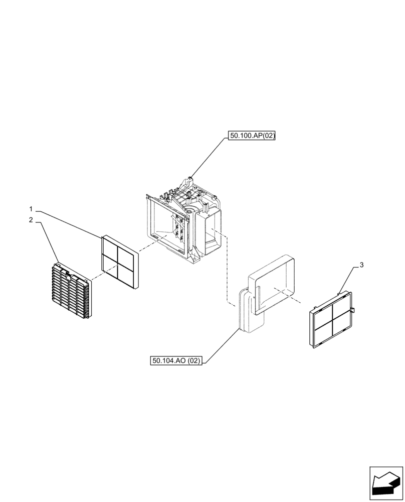 Схема запчастей Case CX210D LC - (50.104.AQ) - CAB, AIR FILTER (50) - CAB CLIMATE CONTROL