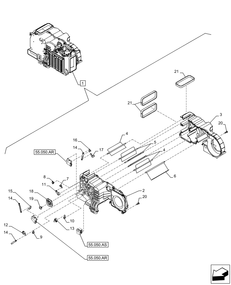 Схема запчастей Case CX350D LC - (50.100.AP[01]) - AIR CONDITIONING, W/ HEATER, COMPONENTS (50) - CAB CLIMATE CONTROL