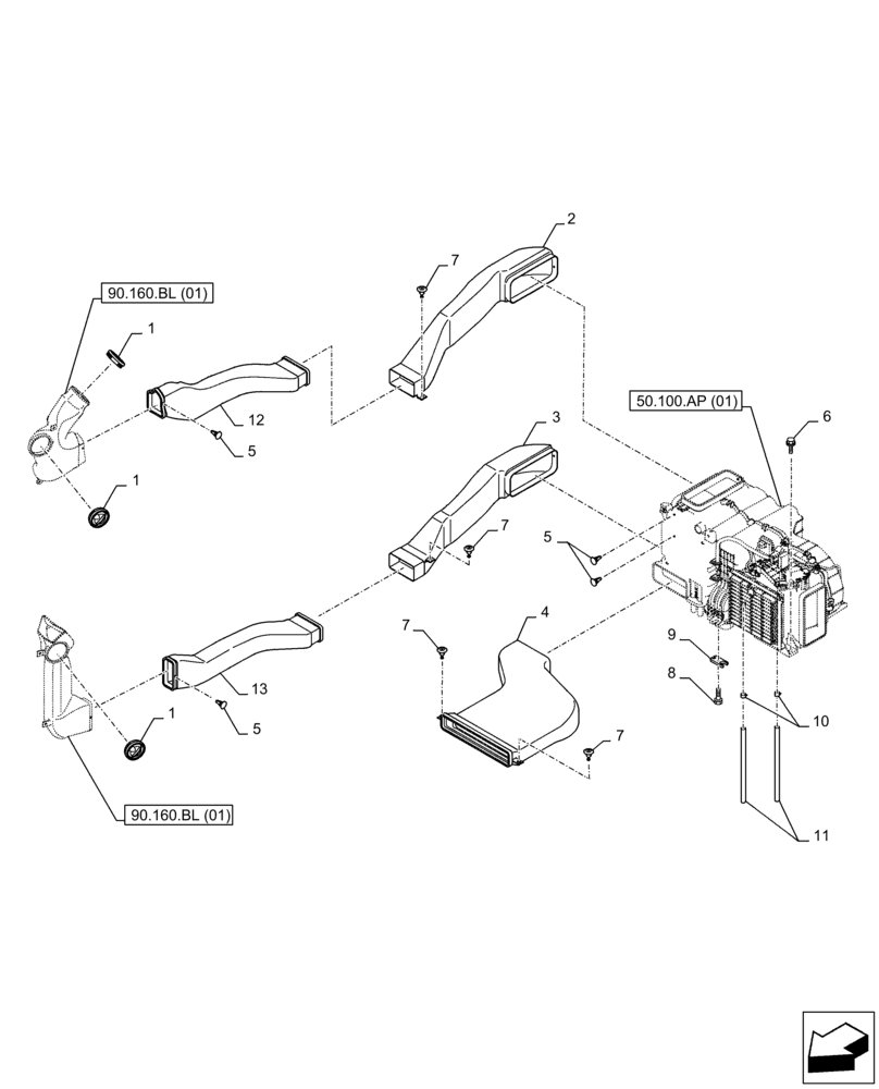 Схема запчастей Case CX350D LC - (50.104.AO[01]) - AIR CONDITIONING, W/ HEATER, AIR DUCTS (50) - CAB CLIMATE CONTROL
