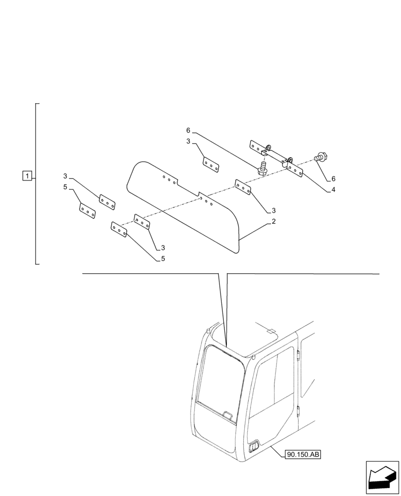 Схема запчастей Case CX210D LC - (90.151.AE[02]) - VAR - 461554 - SUN VISOR (90) - PLATFORM, CAB, BODYWORK AND DECALS