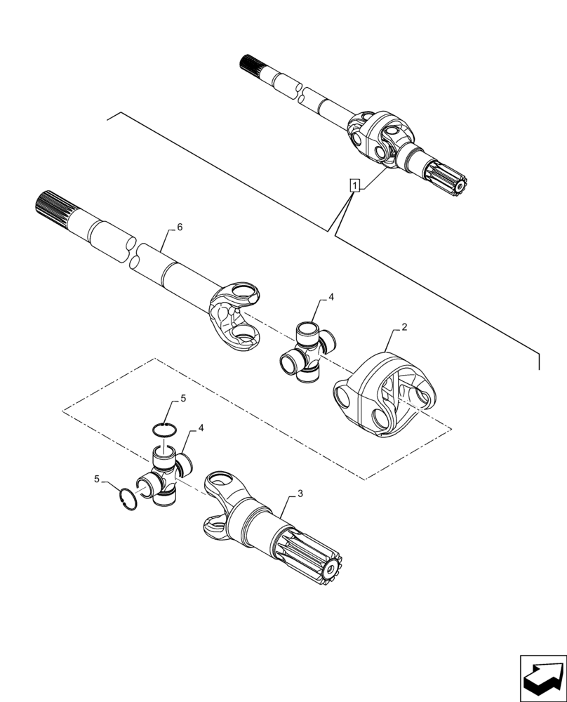 Схема запчастей Case 580N EP - (25.108.AA[02]) - FRONT AXLE, SHAFT, 4WD (25) - FRONT AXLE SYSTEM