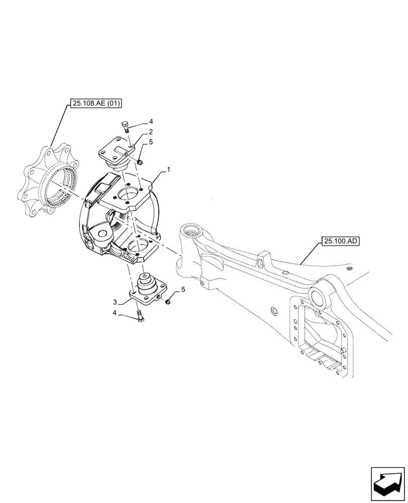 Схема запчастей Case 580N EP - (25.108.AG[01]) - FRONT AXLE, STEERING KNUCKLE, PIN, 4WD (25) - FRONT AXLE SYSTEM