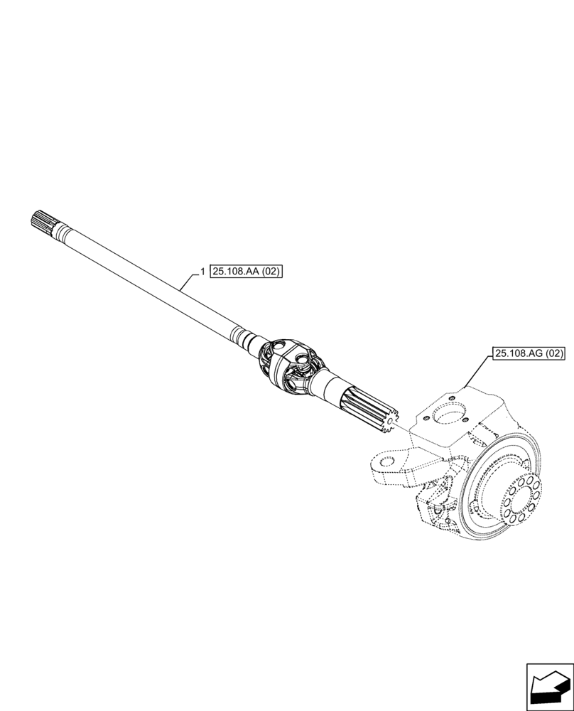 Схема запчастей Case 580SN - (25.108.AA[01]) - FRONT AXLE, SHAFT, 4WD (25) - FRONT AXLE SYSTEM