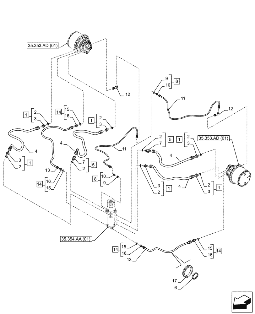 Схема запчастей Case CX350D LC - (35.353.AE) - TRAVEL MOTOR & REDUCTION GEAR, LINE (35) - HYDRAULIC SYSTEMS