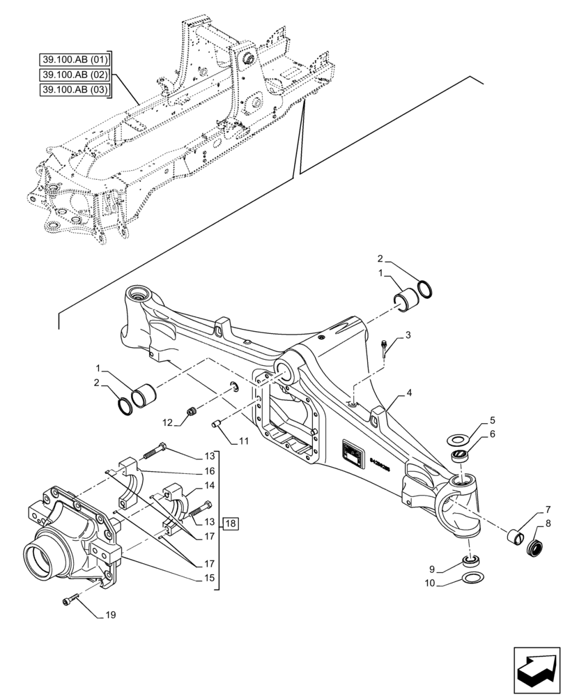 Схема запчастей Case 580SN - (25.100.AD) - FRONT AXLE, HOUSING, 4WD (25) - FRONT AXLE SYSTEM