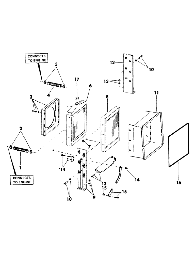 Схема запчастей Case 40BLC - (054) - RADIATOR, OIL COOLER AND HOSES, (USED ON UNITS WITH SN. 450 THRU 6275055 AND 6275057 THRU 6275062) (01) - ENGINE