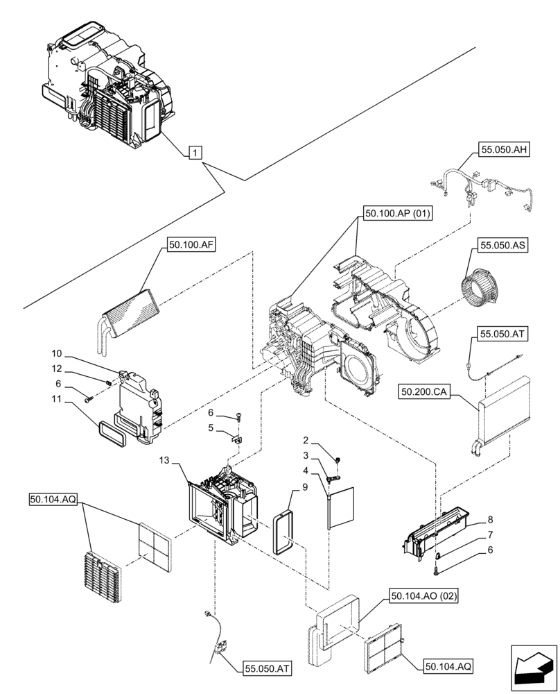 Схема запчастей Case CX210D LC - (50.100.AP[02]) - AIR CONDITIONING, W/ HEATER, COMPONENTS (50) - CAB CLIMATE CONTROL