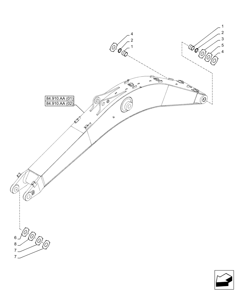 Схема запчастей Case CX350D LC - (84.910.AD[02]) - VAR - 461543, 481858 - BOOM, BUSHING (84) - BOOMS, DIPPERS & BUCKETS