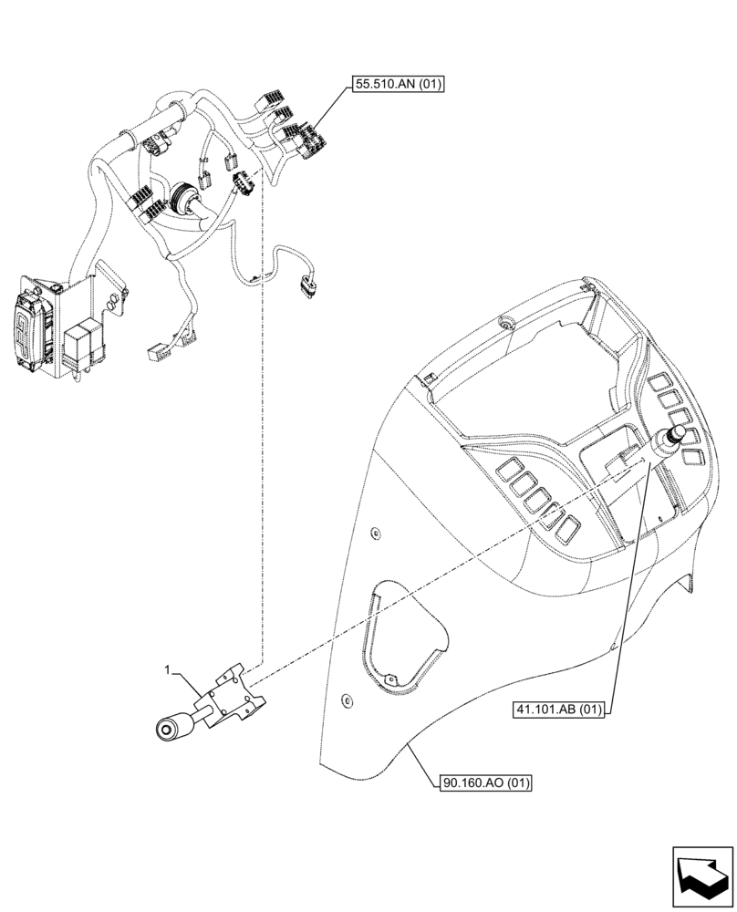 Схема запчастей Case 580N EP - (55.513.AV[01]) - VAR - 423058, 423059 - TRANSMISSION, POWERSHUTTLE, GEAR, SWITCH (55) - ELECTRICAL SYSTEMS