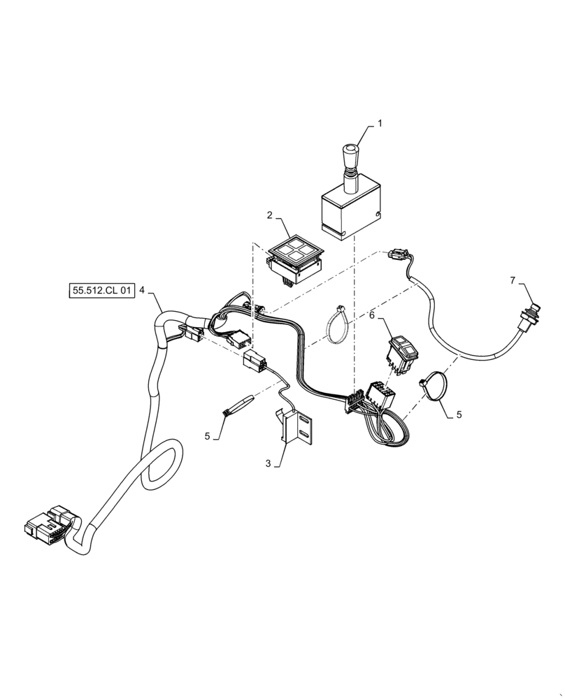 Схема запчастей Case 721F - (55.512.CL) - JOYSTICK STEERING INSTALLATION, ARMREST (55) - ELECTRICAL SYSTEMS