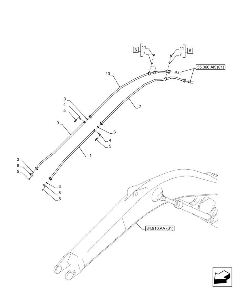 Схема запчастей Case CX350D LC - (35.360.AK[02]) - VAR - 461865, 461869, 461871 - BOOM, LINE, HAMMER, SHEARS, HIGH FLOW, W/ ELECTRICAL PROPORTIONAL CONTROL (35) - HYDRAULIC SYSTEMS