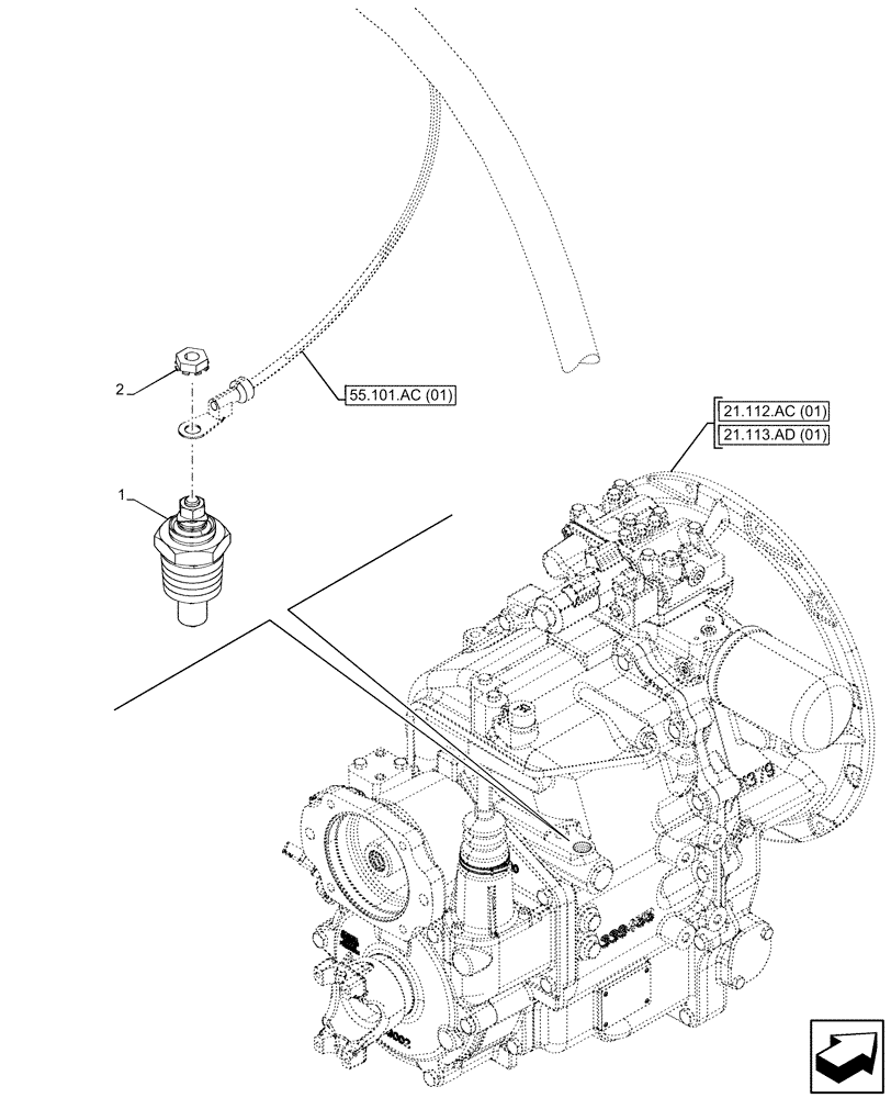 Схема запчастей Case 580N EP - (55.022.AB[01]) - TRANSMISSION, TEMPERATURE SWITCH (55) - ELECTRICAL SYSTEMS