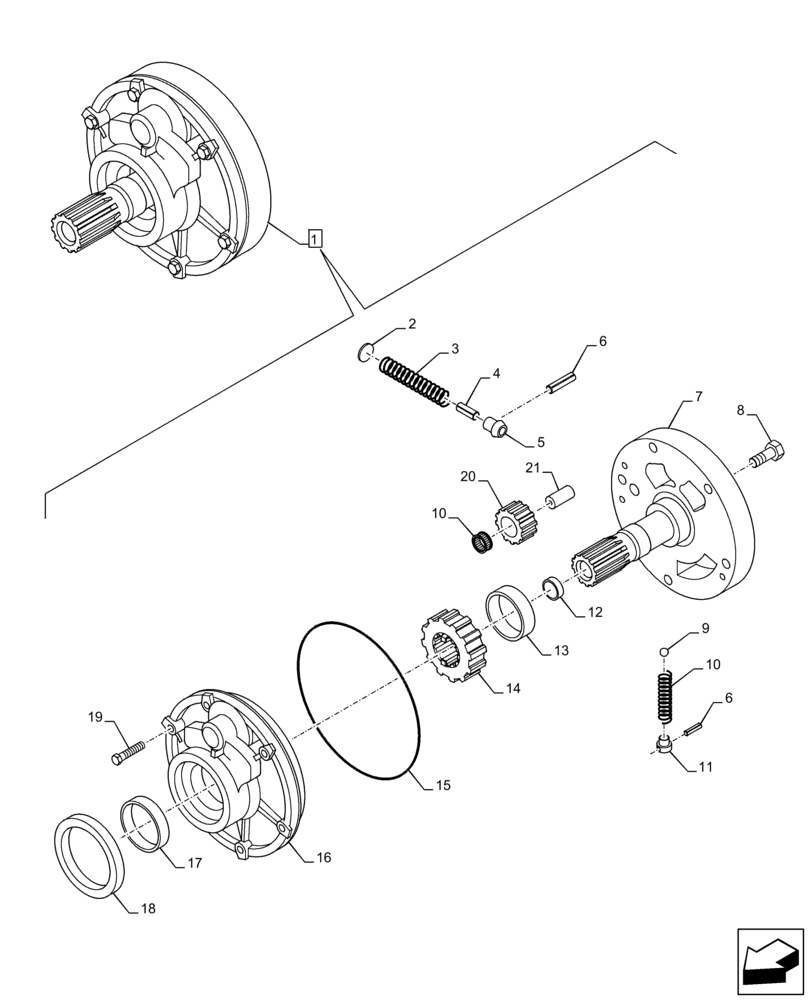 Схема запчастей Case 580SN WT - (21.154.AL[02]) - VAR - 423058, 423059 - TRANSMISSION, POWERSHUTTLE, OIL PUMP, COMPONENTS (21) - TRANSMISSION