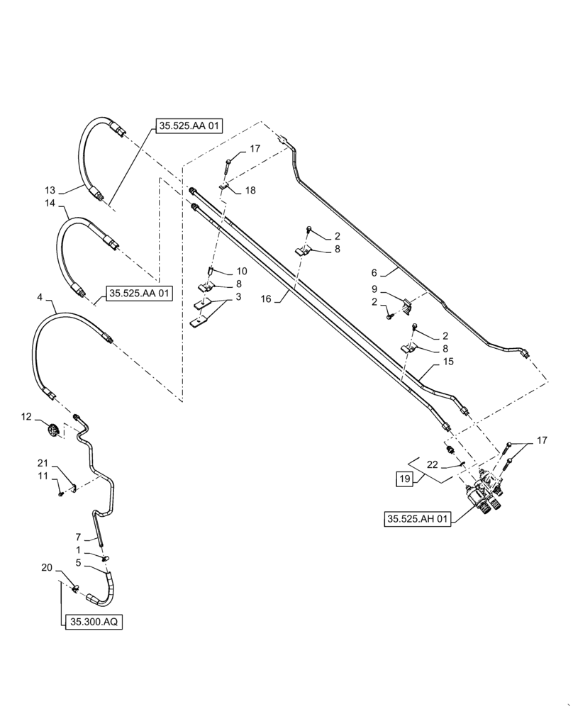 Схема запчастей Case TR340 - (35.525.AA[02]) - AUXILIARY HYDRAULIC, STANDARD , BOOM SECTION C.U.P. (35) - HYDRAULIC SYSTEMS