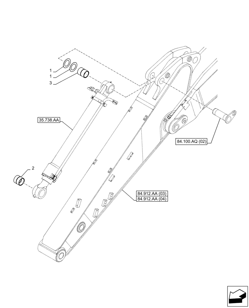 Схема запчастей Case CX350D LC - (84.100.AM[02]) - VAR - 461546, 481243 - BUCKET CYLINDER, BUSHING (84) - BOOMS, DIPPERS & BUCKETS