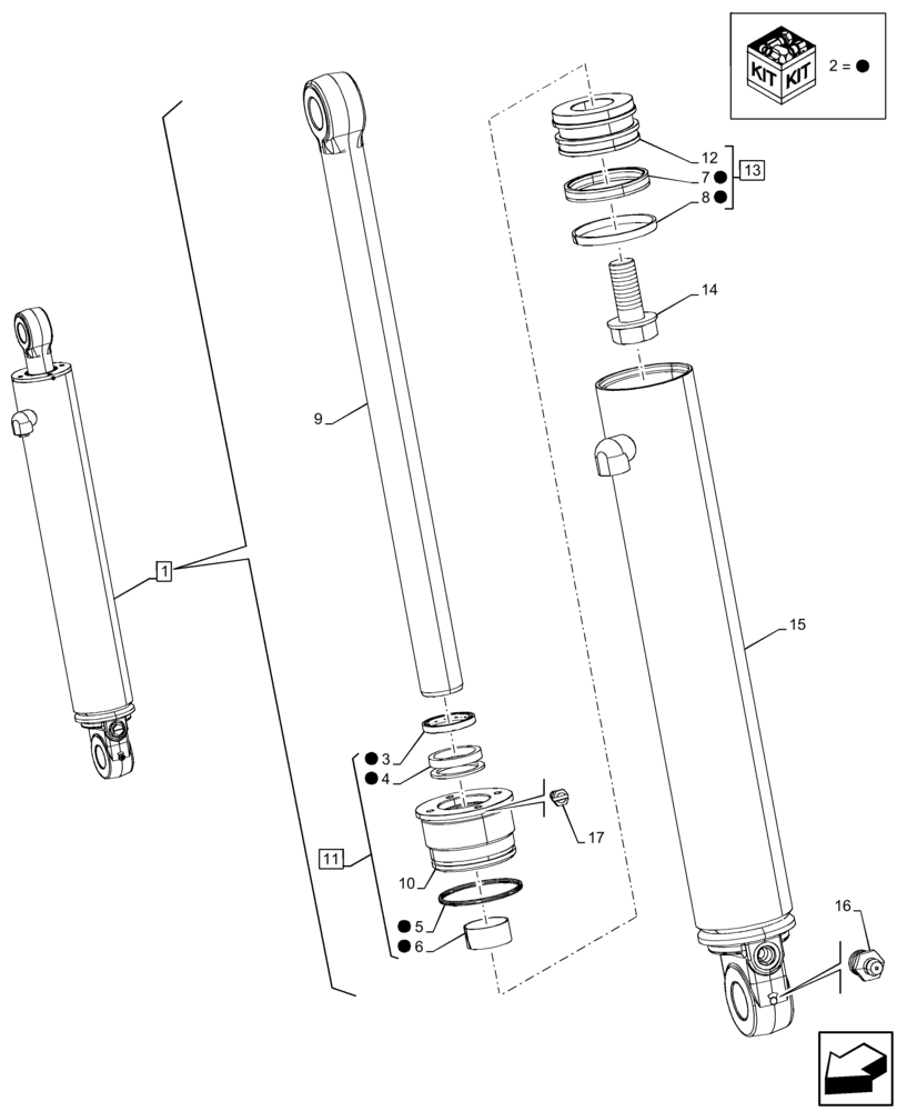 Схема запчастей Case 580N EP - (35.703.AG[02]) - STABILIZER CYLINDER, RH, COMPONENTS (35) - HYDRAULIC SYSTEMS