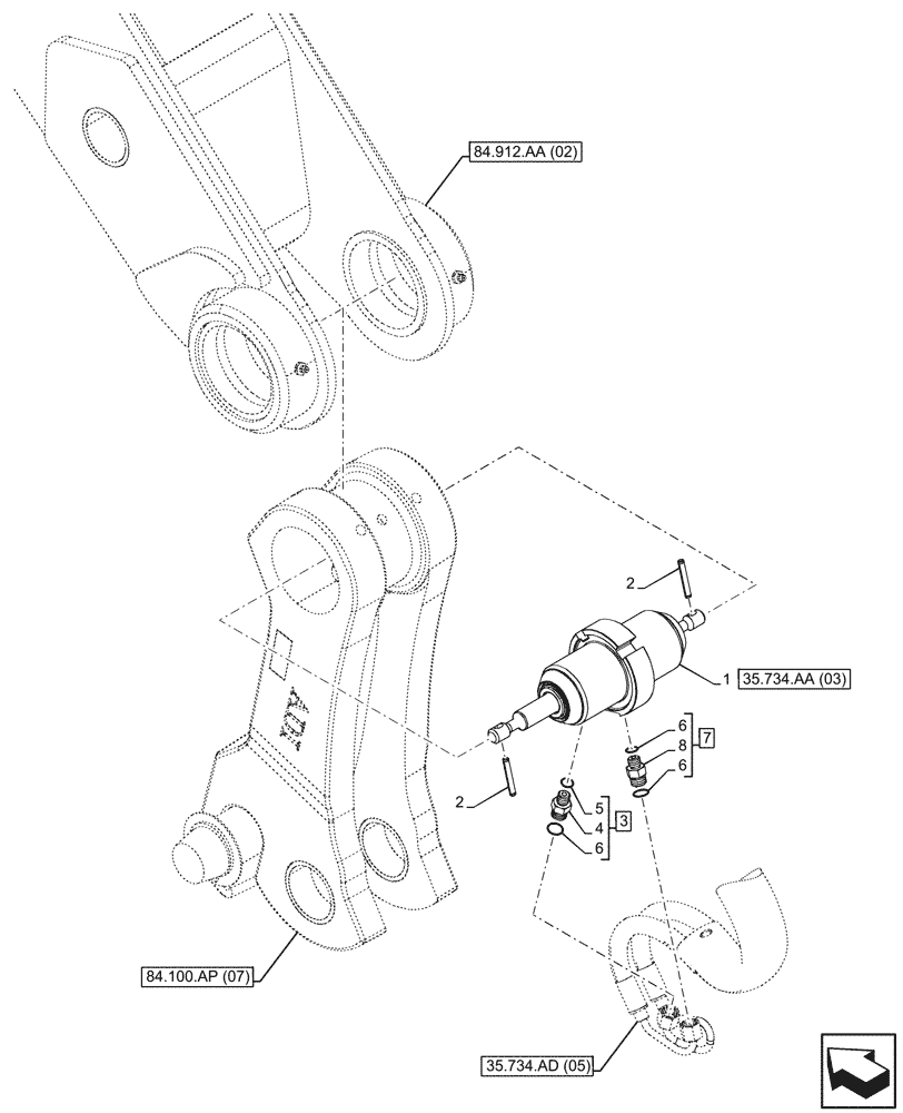 Схема запчастей Case 580SN WT - (35.734.AA[02]) - VAR - 442017 - QUICK COUPLER, CYLINDER, COMPONENTS (35) - HYDRAULIC SYSTEMS