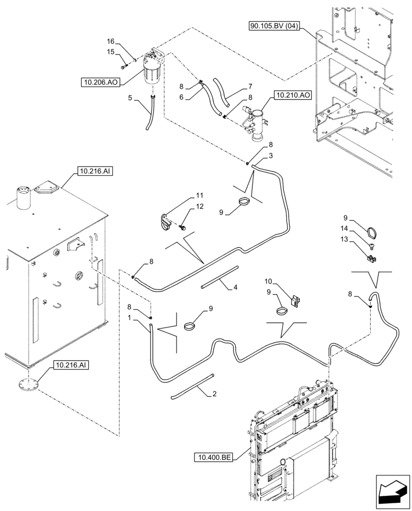 Схема запчастей Case CX350D LC - (10.216.BA[01]) - FUEL TANK, LINES (10) - ENGINE