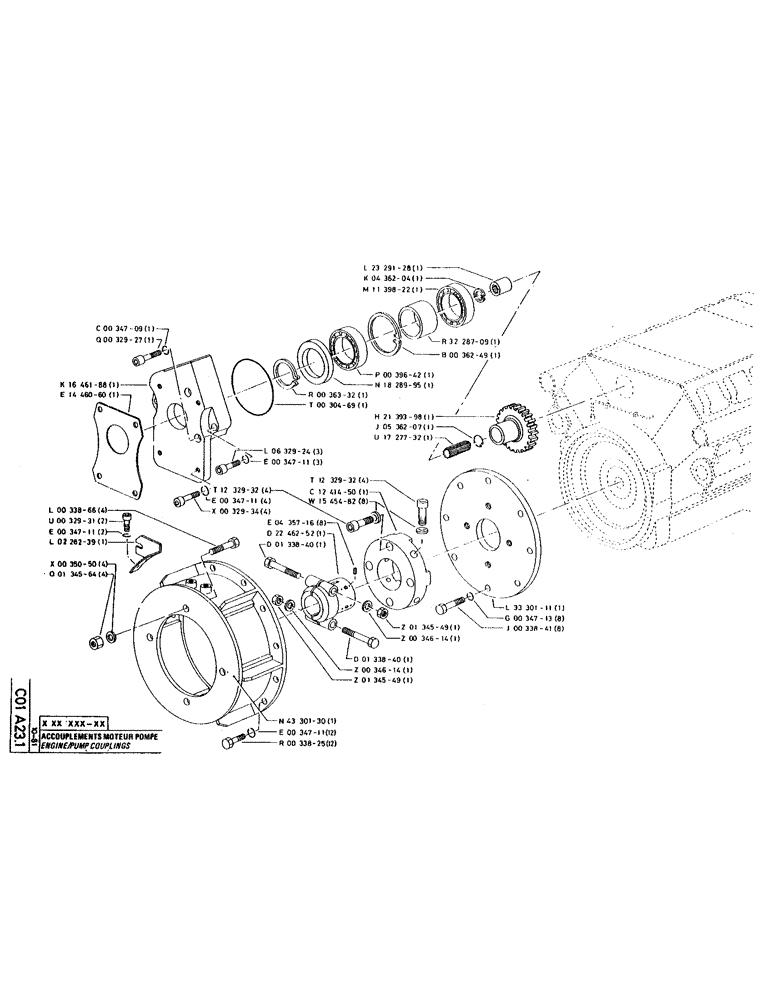 Схема запчастей Case 220 - (B-039) - ENGINE/PUMP COUPLINGS (01) - ENGINE