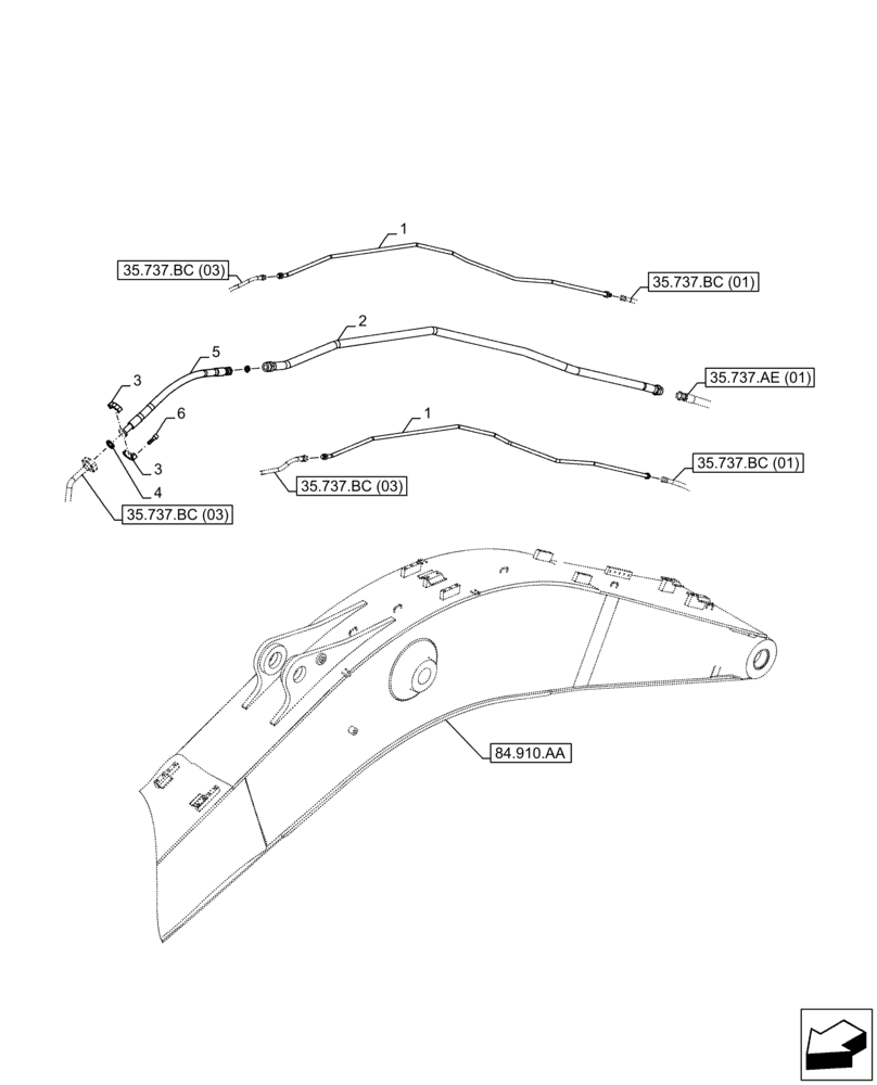 Схема запчастей Case CX250D LC - (35.737.BC[02]) - VAR - 481064 - ARM, CYLINDER, SAFETY VALVE, LINES (35) - HYDRAULIC SYSTEMS