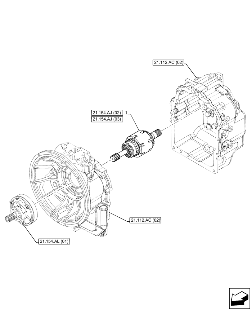 Схема запчастей Case 590SN - (21.154.AJ[01]) - VAR - 423058 - TRANSMISSION, POWERSHUTTLE, DRIVE SHAFT, 2WD (21) - TRANSMISSION
