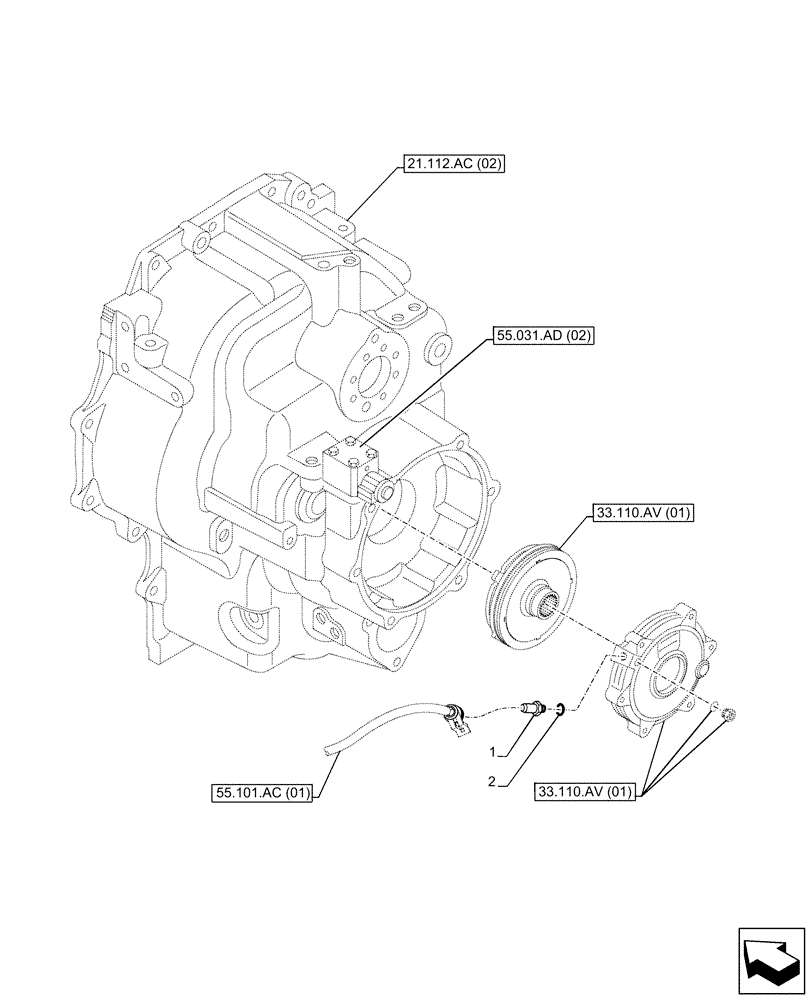 Схема запчастей Case 580N EP - (55.031.AE[01]) - VAR - 423058, 423059, 423060, 423061 - TRANSMISSION, PARKING BRAKE, PRESSURE SWITCH (55) - ELECTRICAL SYSTEMS