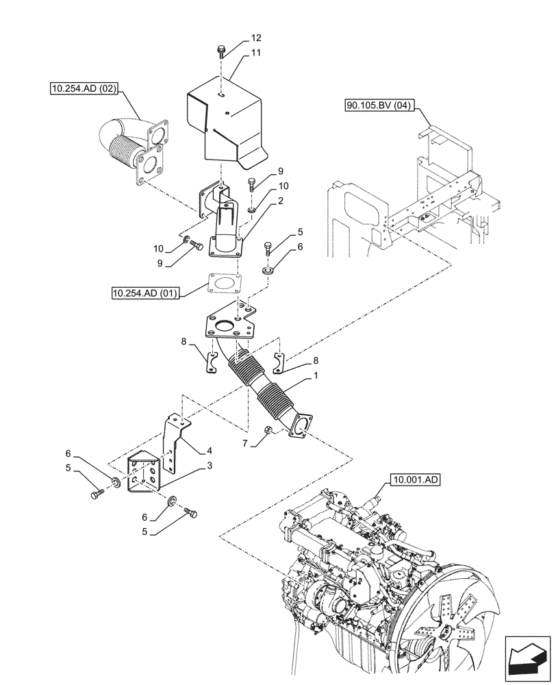 Схема запчастей Case CX350D LC - (10.254.AD[01]) - EXHAUST SYSTEM, EXHAUST PIPE (10) - ENGINE
