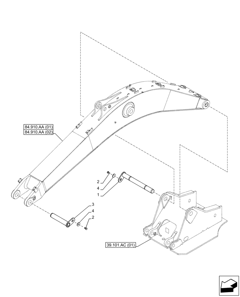 Схема запчастей Case CX350D LC - (84.910.AC[02]) - VAR - 461543, 481558 - BOOM, PIN (84) - BOOMS, DIPPERS & BUCKETS