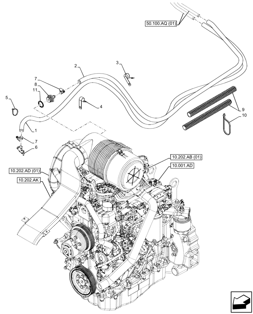 Схема запчастей Case 580SN - (50.100.AQ[02]) - VAR - 747853, 747854, 747855 - CAB, HEATER, HOSE (50) - CAB CLIMATE CONTROL