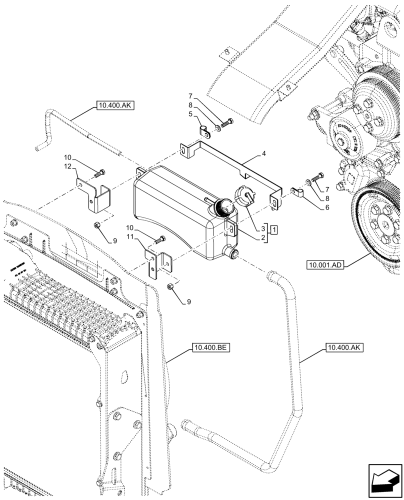 Схема запчастей Case 580N EP - (10.400.BH) - VAR - 442082, 747853, 747854, 747855 - RADIATOR, EXPANSION TANK (10) - ENGINE