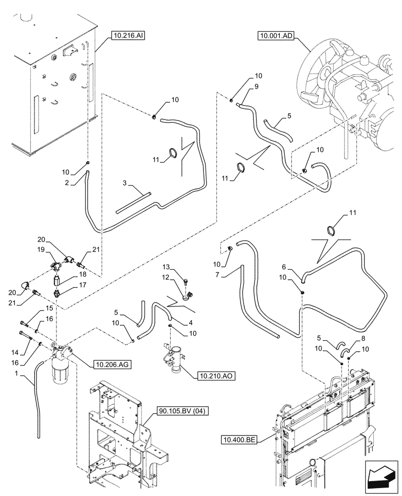Схема запчастей Case CX350D LC - (10.216.BA[02]) - FUEL TANK, LINES (10) - ENGINE