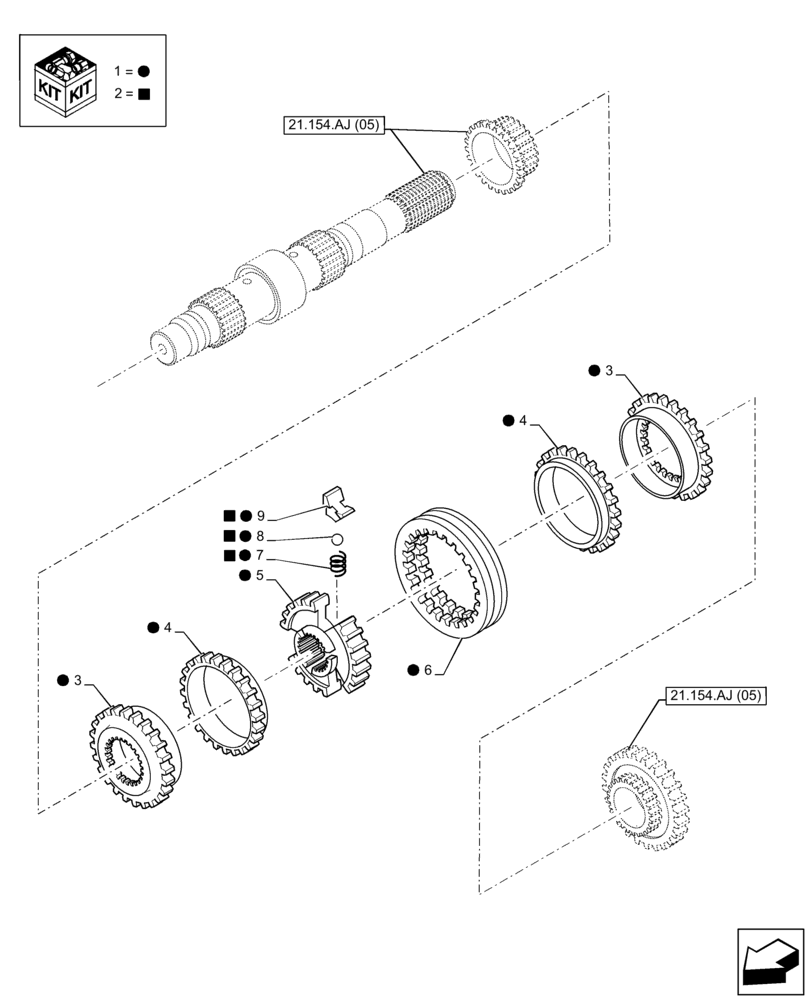Схема запчастей Case 590SN - (21.154.AG[02]) - VAR - 423058 - TRANSMISSION, POWERSHUTTLE, SYNCHRONIZER, 2WD (21) - TRANSMISSION