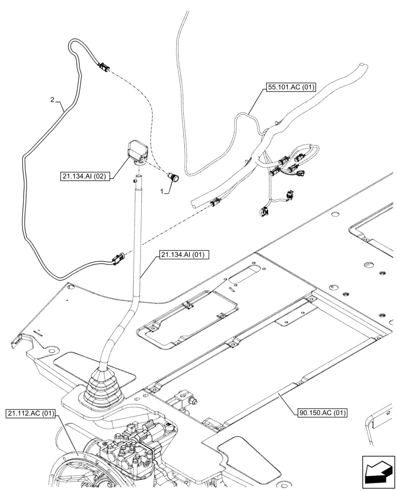 Схема запчастей Case 580N EP - (55.526.AF[01]) - VAR - 423058, 423059 - TRANSMISSION, POWERSHUTTLE, RIDE CONTROL SWITCH, HARNESS (55) - ELECTRICAL SYSTEMS