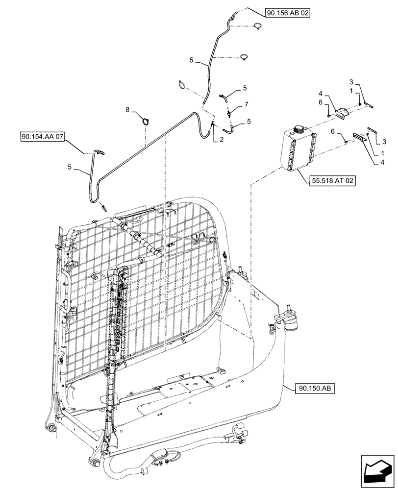 Схема запчастей Case TV380 - (55.518.AT[04]) - FRONT & REAR, WASHER RESERVOIR (55) - ELECTRICAL SYSTEMS
