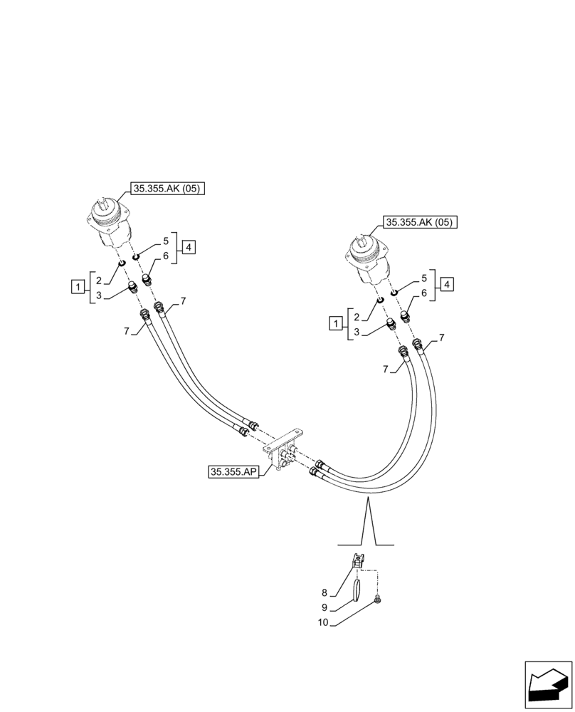 Схема запчастей Case CX250D LC - (35.355.AO) - STD + VAR - 461558 - JOYSTICK, DRAIN LINE, BLOCK (35) - HYDRAULIC SYSTEMS