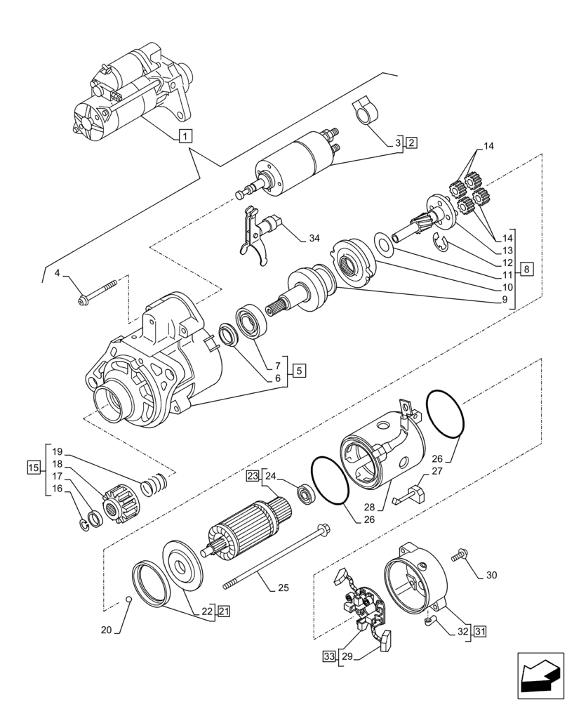 Схема запчастей Case AQ-6HK1XASS01-02 - (55.201.AE[02]) - STARTER MOTOR, COMPONENTS (55) - ELECTRICAL SYSTEMS