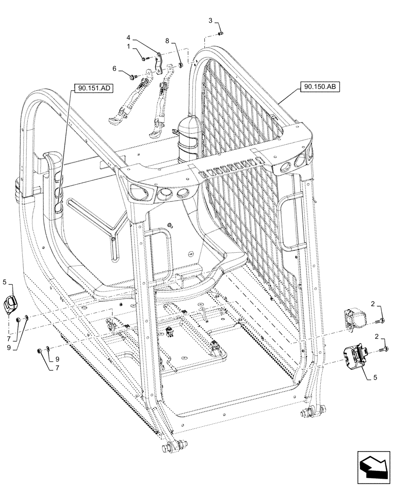 Схема запчастей Case TV380 - (90.151.AD[02]) - 3 POINT, SEAT BELT (90) - PLATFORM, CAB, BODYWORK AND DECALS