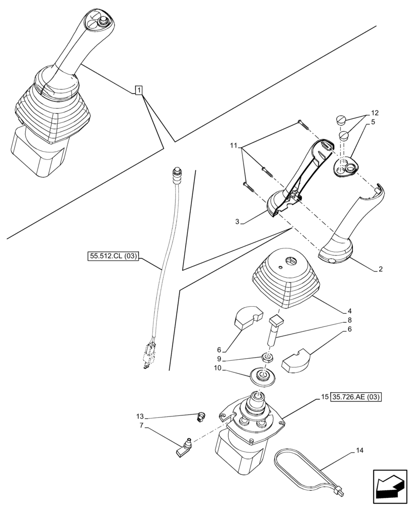 Схема запчастей Case 580SN WT - (35.726.AE[07]) - 6-SPOOL, 7-SPOOL, PILOT CONTROLS, JOYSTICK, LH (35) - HYDRAULIC SYSTEMS