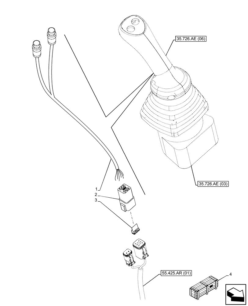 Схема запчастей Case 580N EP - (55.512.CL[02]) - 7-SPOOL, 8-SPOOL, PILOT CONTROLS, RH, JOYSTICK, BUTTON (55) - ELECTRICAL SYSTEMS