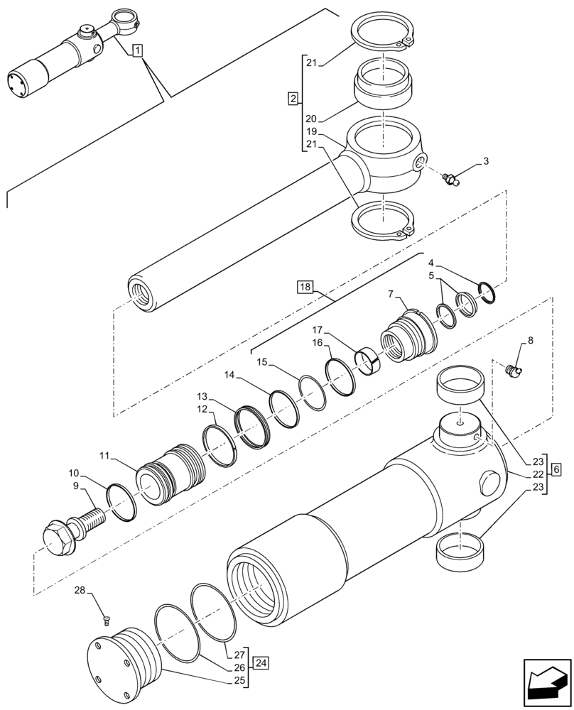 Схема запчастей Case 580SN - (35.739.AA[02]) - BACKHOE ARM, SLEWING/SWING CYLINDER, COMPONENTS (35) - HYDRAULIC SYSTEMS