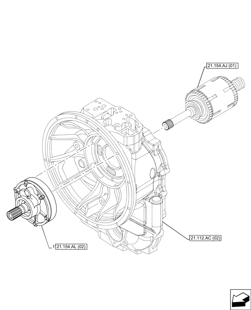 Схема запчастей Case 590SN - (21.154.AL[01]) - VAR - 423059 - TRANSMISSION, POWERSHUTTLE, OIL PUMP, 4WD (21) - TRANSMISSION