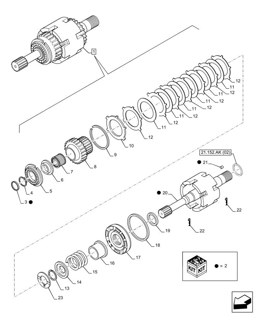 Схема запчастей Case 590SN - (21.152.AK[01]) - VAR - 423060, 423061 - TRANSMISSION, SEMI-POWERSHIFT, DRIVE SHAFT, DRIVEN SHAFT (21) - TRANSMISSION